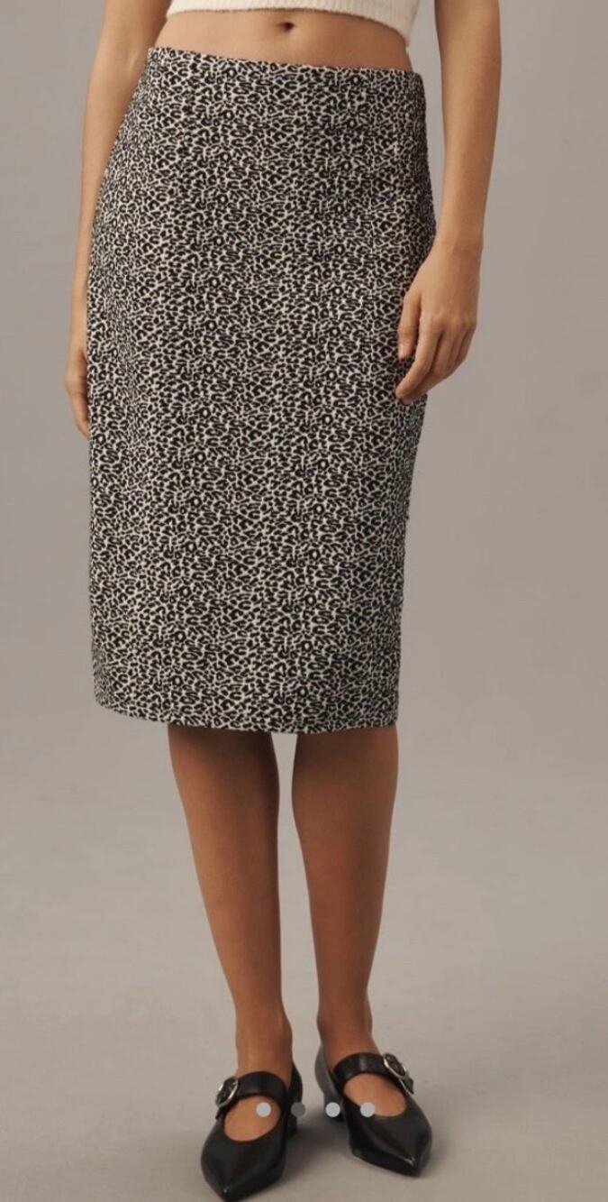 By Anthropologie Knee-Length Stretch Pencil Skirt in Black Leopard S NWT $128